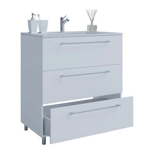 VCM 2-tlg. Badmöbel-Set Badinos in Weiss mit Keramik-Waschtisch und Unterschrank mit 3 Schubladen, B/H/T: 60 x 86 x 46 cm