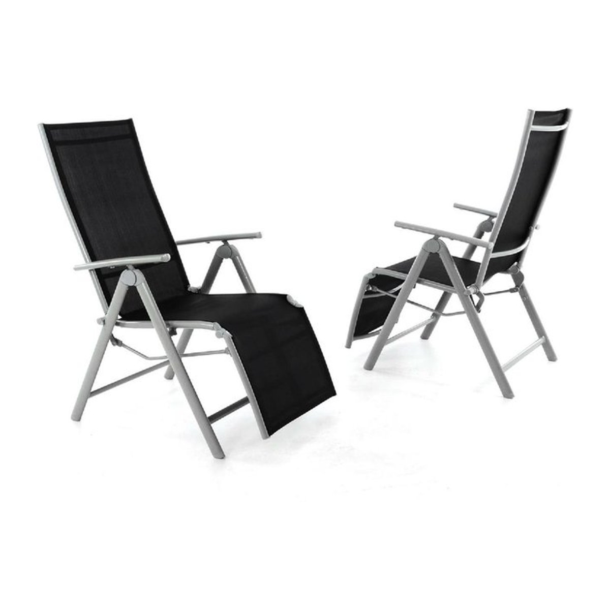 VCM 2er Set klappbare Gartenliegen aus Metall in Schwarz und Grau, H x B x T: 113 x 59 x 74 cm - Bild 1