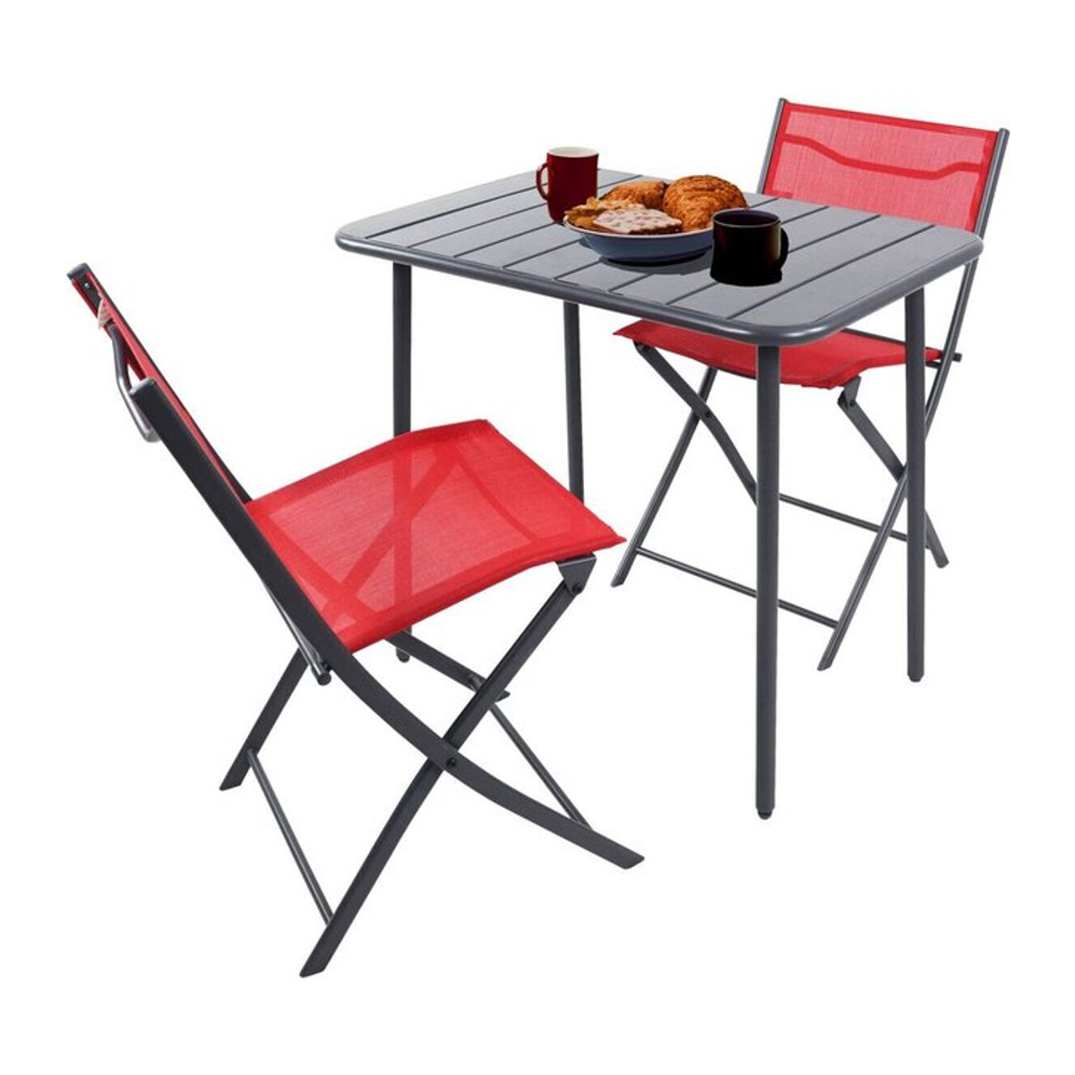 VCM 3-teilige Gartensitzgruppe Sumila in Rot aus Metall und Textilene mit Tisch und 2 Klappstühlen, B/H/L: 80 x 72 x 55 cm - Bild 1