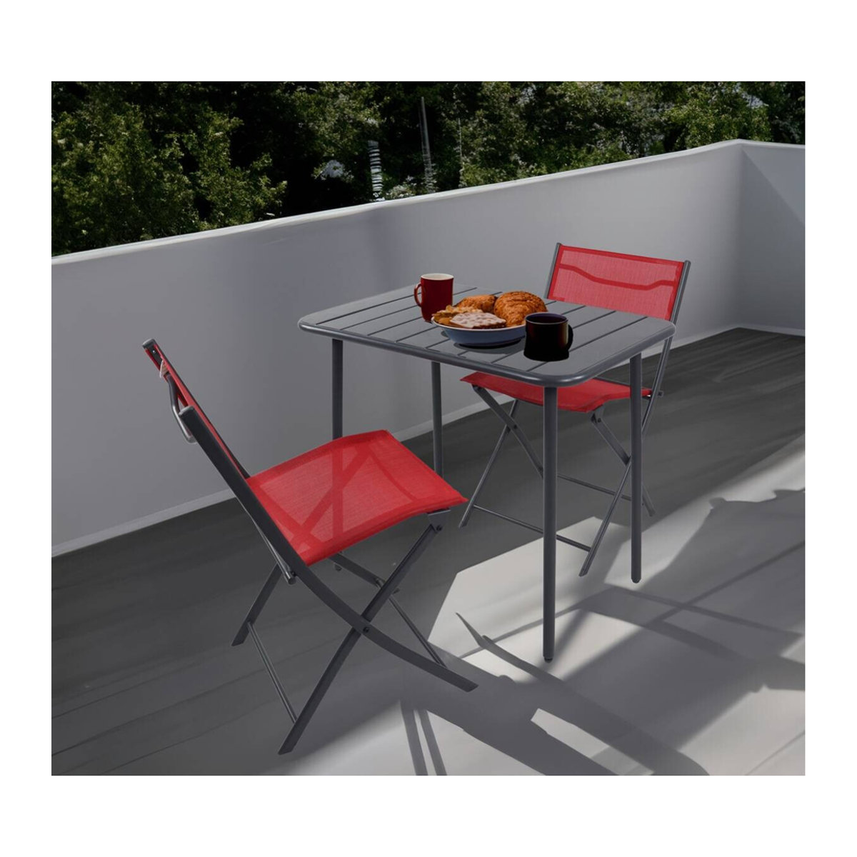 VCM 3-teilige Gartensitzgruppe Sumila in Rot aus Metall und Textilene mit Tisch und 2 Klappstühlen, B/H/L: 80 x 72 x 55 cm - Bild 4