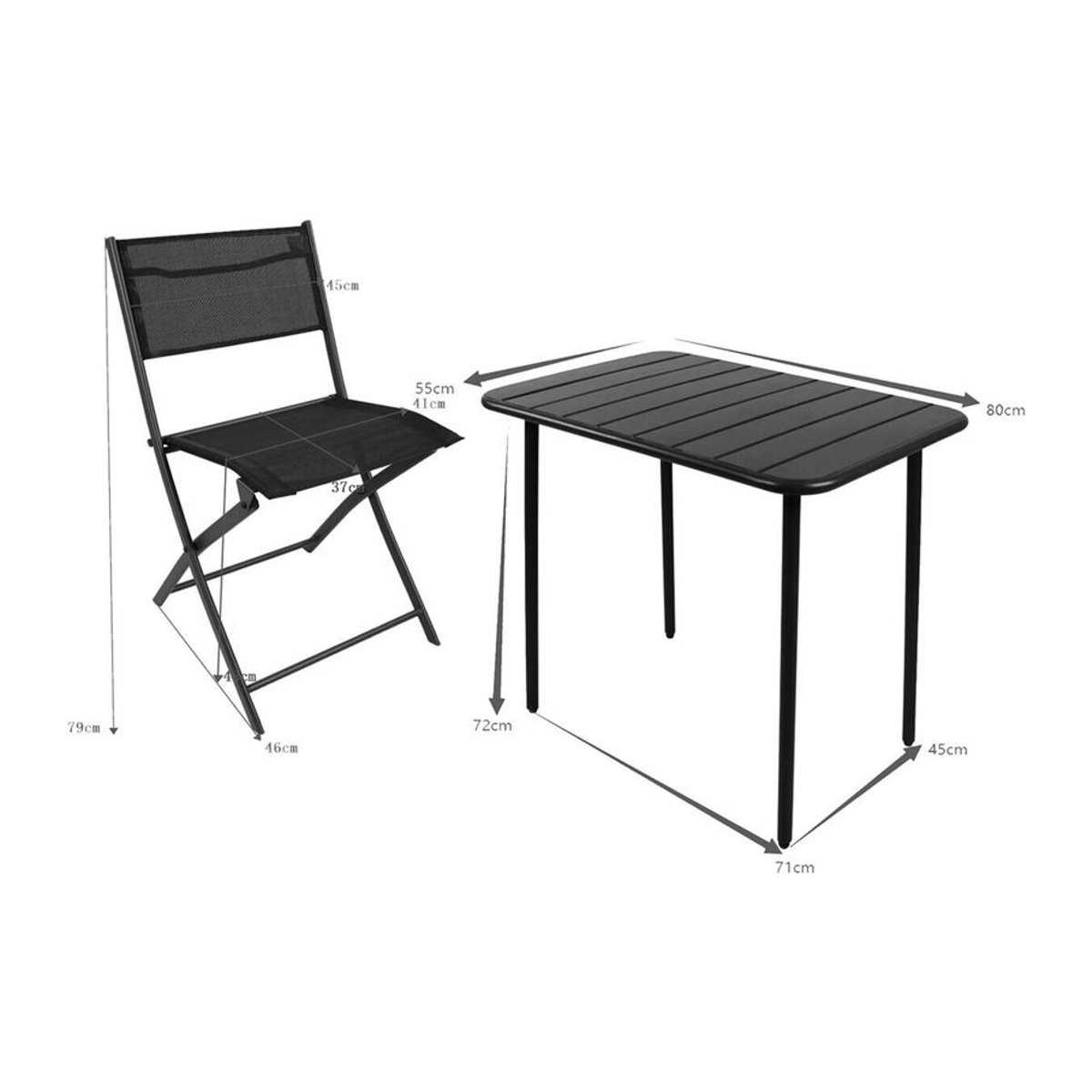 VCM 3-teiliges Balkonmöbel Set Sumila in Schwarz aus Metall und Stoff, wetterbeständig und modern, B/H/T: 80 x 72 x 55 cm - Bild 2