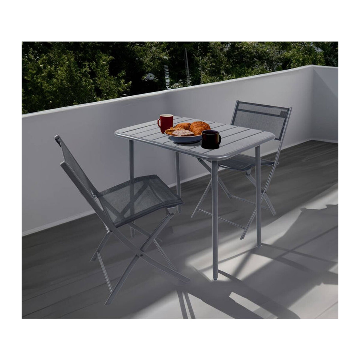 VCM 3-teiliges Balkonmöbel Set Sumila in Schwarz aus Metall und Stoff, wetterbeständig und modern, B/H/T: 80 x 72 x 55 cm - Bild 4