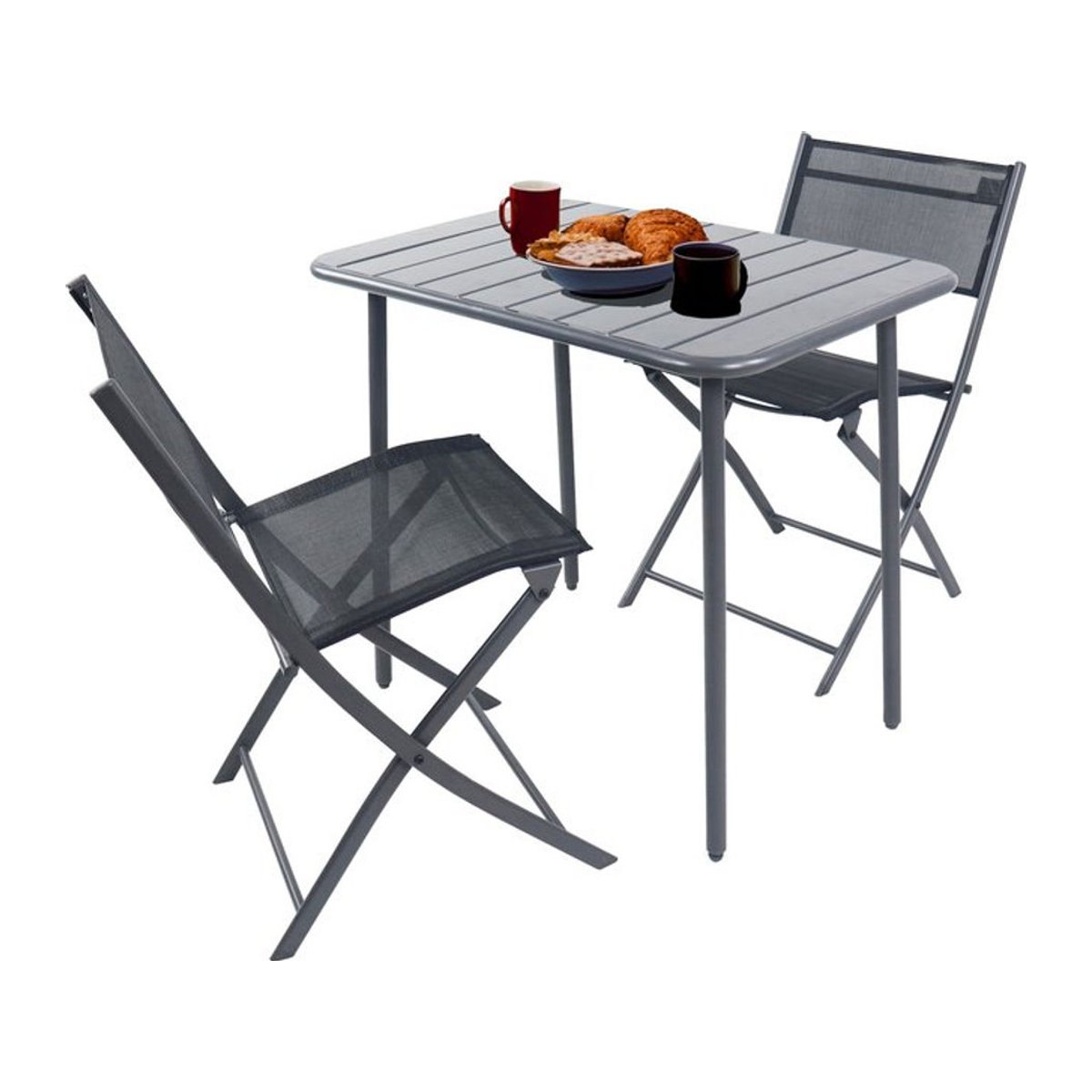 VCM 3-teiliges Balkonmöbel Set Sumila in Schwarz aus Metall und Stoff, wetterbeständig und modern, B/H/T: 80 x 72 x 55 cm - Bild 5