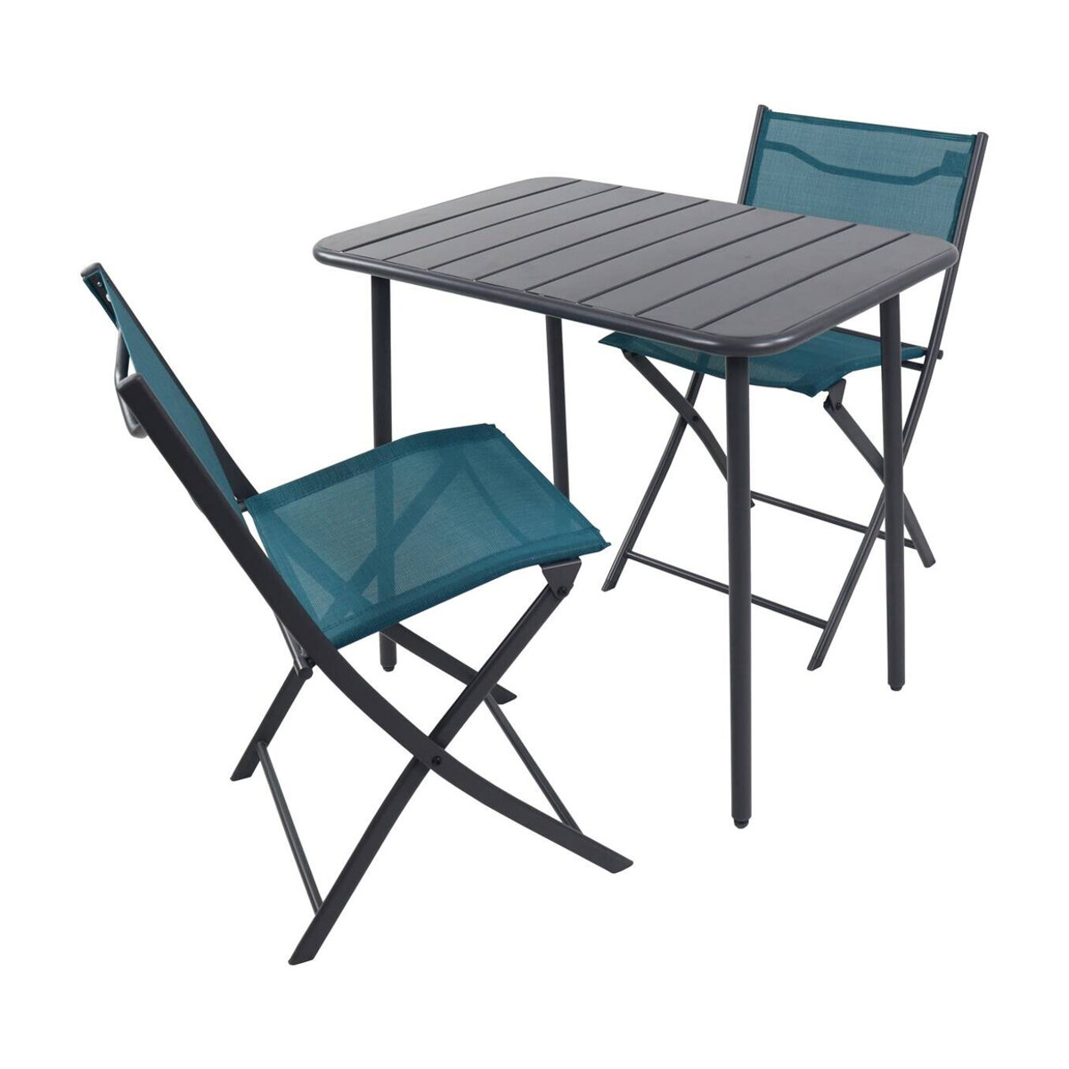 VCM 3-teiliges Balkonmöbel Set Sumila in Türkis aus Metall und Textil mit Gartentisch und 2 Klappstühlen, B/H/L: 80 x 72 x 55 cm - Bild 2