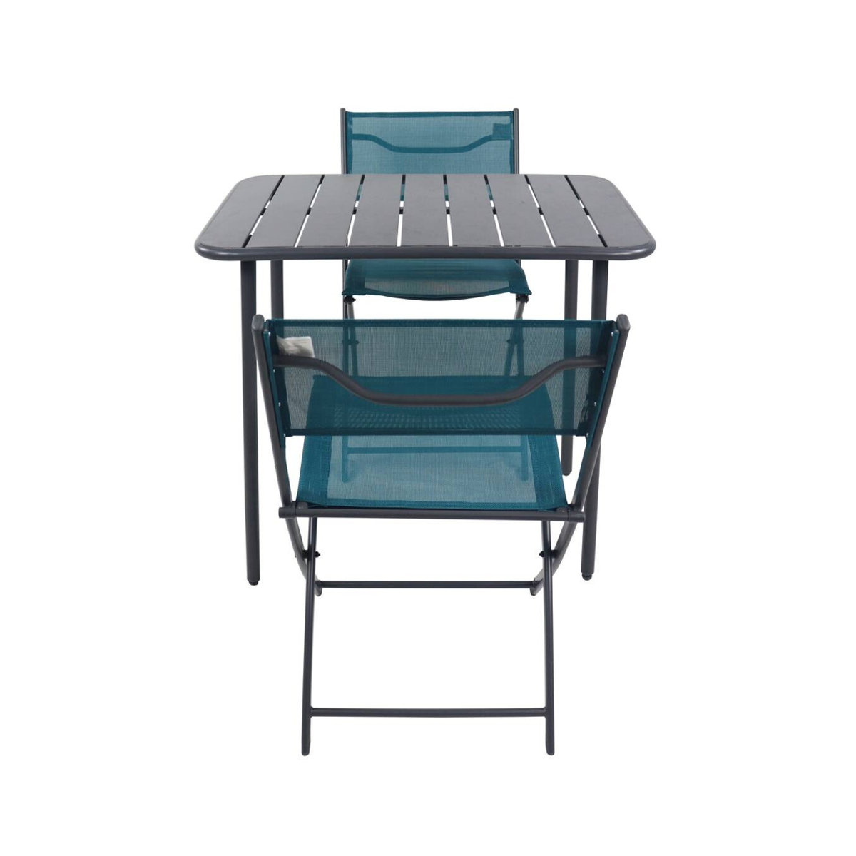 VCM 3-teiliges Balkonmöbel Set Sumila in Türkis aus Metall und Textil mit Gartentisch und 2 Klappstühlen, B/H/L: 80 x 72 x 55 cm - Bild 3