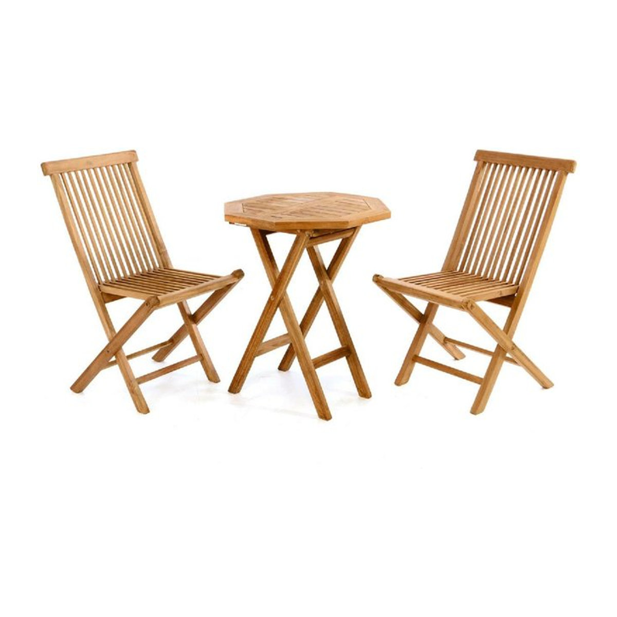 VCM 3-tlg. Balkonset aus Teakholz in Braun mit Tisch und Klappstühlen, B/H/T: 46 x 89 x 62 cm - Bild 2