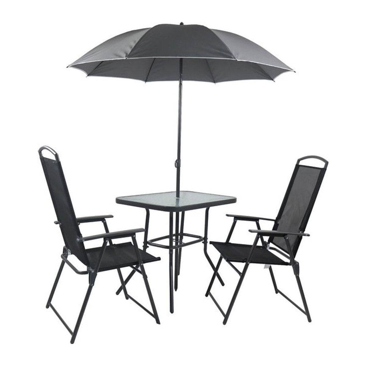 VCM 3-tlg Gartenmöbel Set Sitzgruppe mit Glastisch und 2 Hochlehner Stühlen in Anthrazit Schwarz, Tisch Maße H: 70 cm, B: 80 cm, T: 55 cm - Bild 1