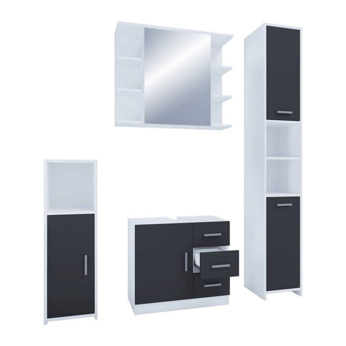 VCM 4-tlg. Badmöbelset Zalo III in Schwarz mit Unterschrank, Midischrank, Hochschrank und Spiegelschrank, B/H/T: 63 x 56 x 30 cm - Bild 2