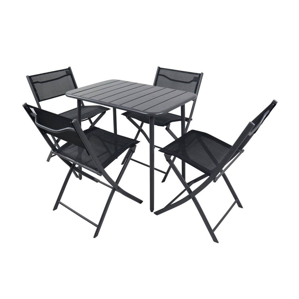 VCM 5-teiliges Balkonmöbel Set Sumila in Schwarz aus Metall und Textilene mit Gartentisch und 4 Klappstühlen, Tisch Breite: 80 cm, Tiefe: 55 cm - Bild 2