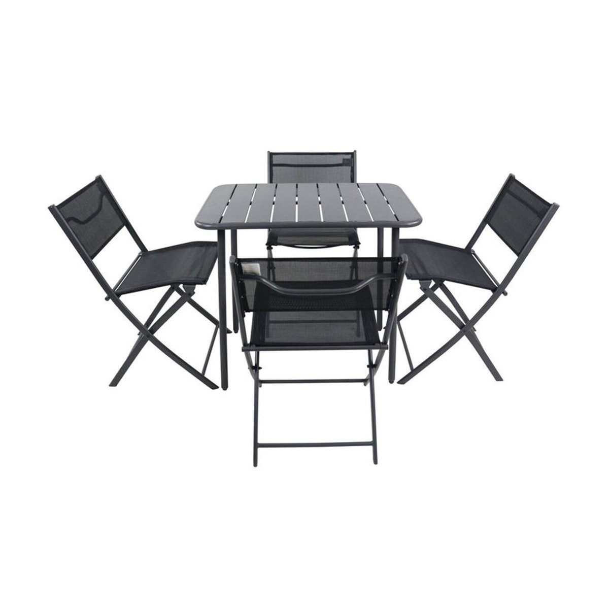VCM 5-teiliges Balkonmöbel Set Sumila in Schwarz aus Metall und Textilene mit Gartentisch und 4 Klappstühlen, Tisch Breite: 80 cm, Tiefe: 55 cm - Bild 3