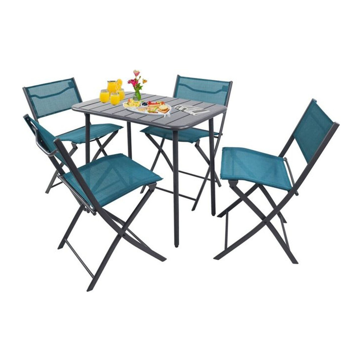 VCM 5-teiliges Balkonmöbel Set Sumila in Türkis aus Metall und Textilene mit Gartentisch und 4 Klappstühlen - Bild 1