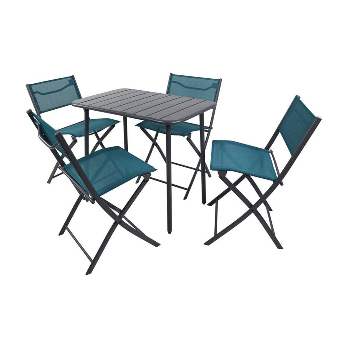 VCM 5-teiliges Balkonmöbel Set Sumila in Türkis aus Metall und Textilene mit Gartentisch und 4 Klappstühlen - Bild 2