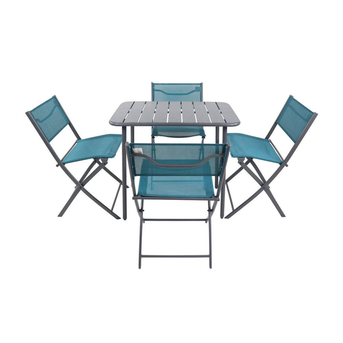 VCM 5-teiliges Balkonmöbel Set Sumila in Türkis aus Metall und Textilene mit Gartentisch und 4 Klappstühlen - Bild 3
