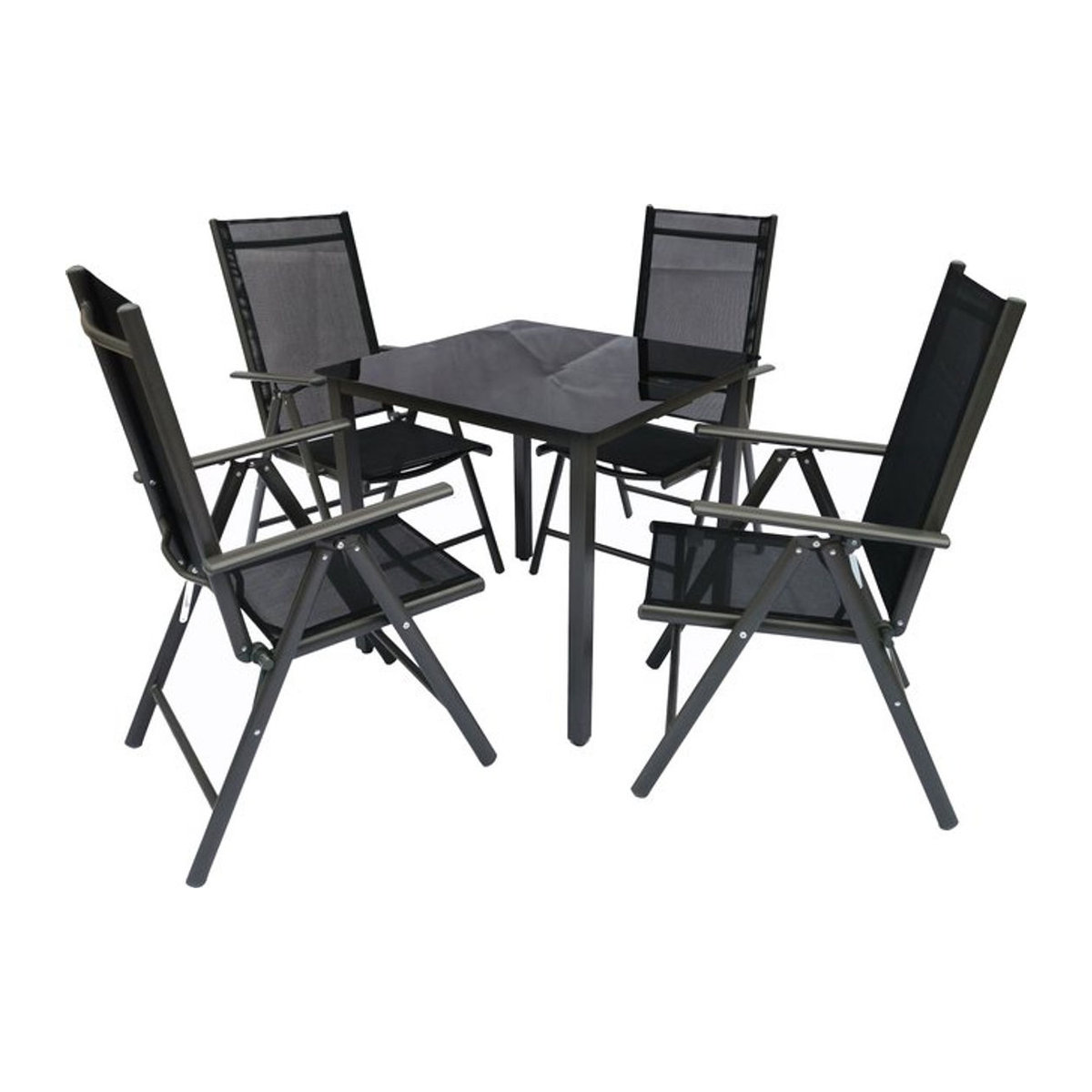 VCM 5-tlg Gartenmöbel Set Essgruppe aus Aluminium und Glas in Anthrazit und Schwarz mit Tisch und 4 Stühlen, Tisch Maße H: 76 cm, B: 80 cm, T: 80 cm - Bild 1
