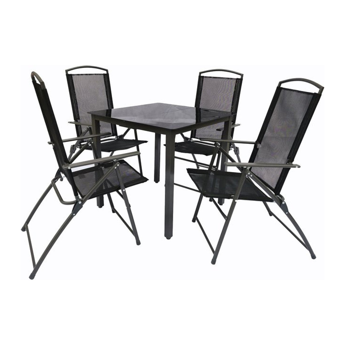 VCM 5-tlg Gartenmöbel Set Essgruppe in Anthrazit mit Tisch und 4 Hochlehner Stühlen aus Aluminium und Glas, Tisch Maße H: 76 cm, B: 80 cm, T: 80 cm - Bild 1