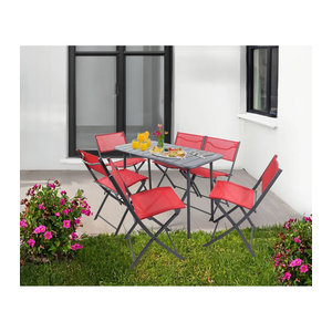 VCM 7-teiliges Balkonmöbel Set Sumila in Rot aus Metall und Stoff für Balkon und Terrasse