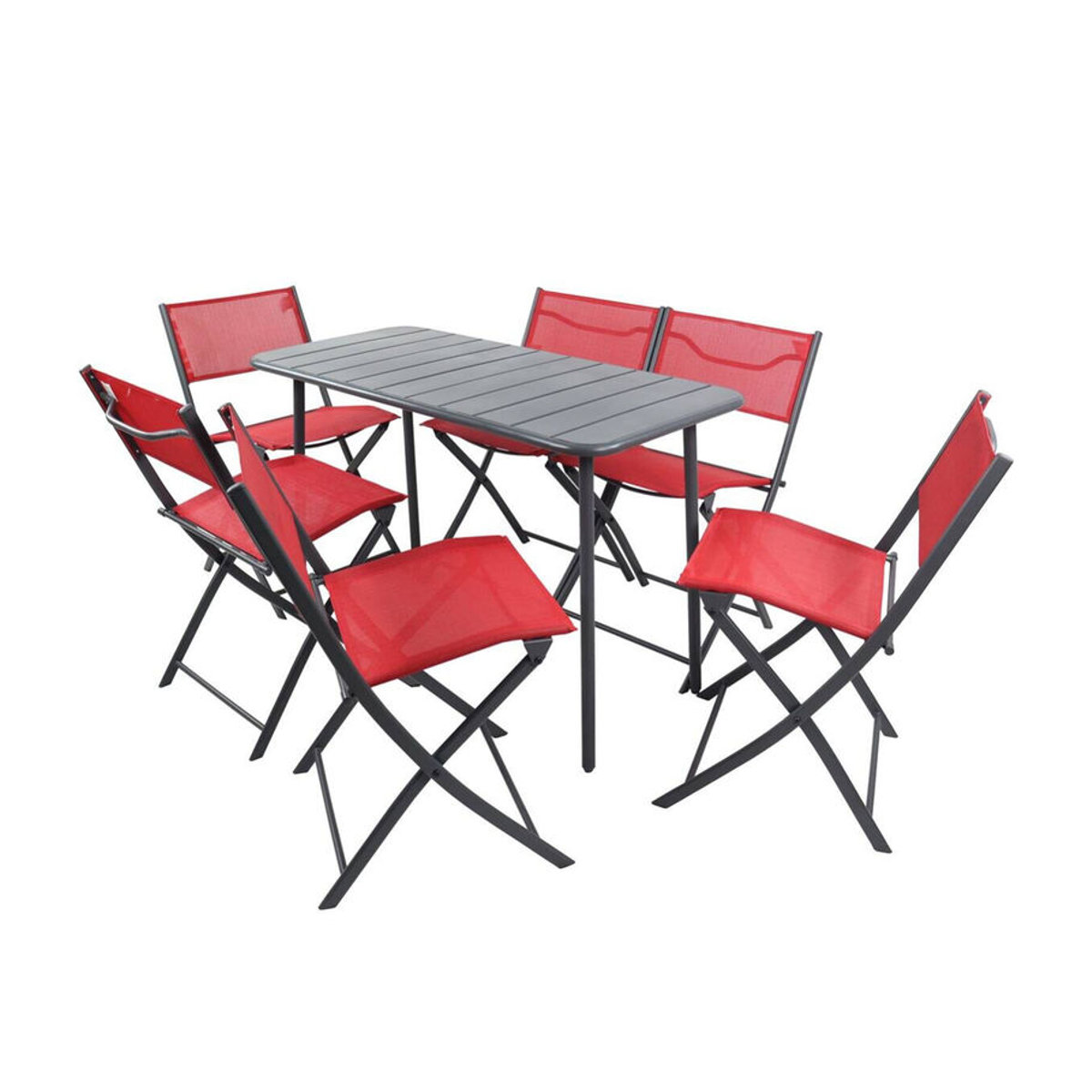 VCM 7-teiliges Balkonmöbel Set Sumila in Rot aus Metall und Stoff für Balkon und Terrasse - Bild 3