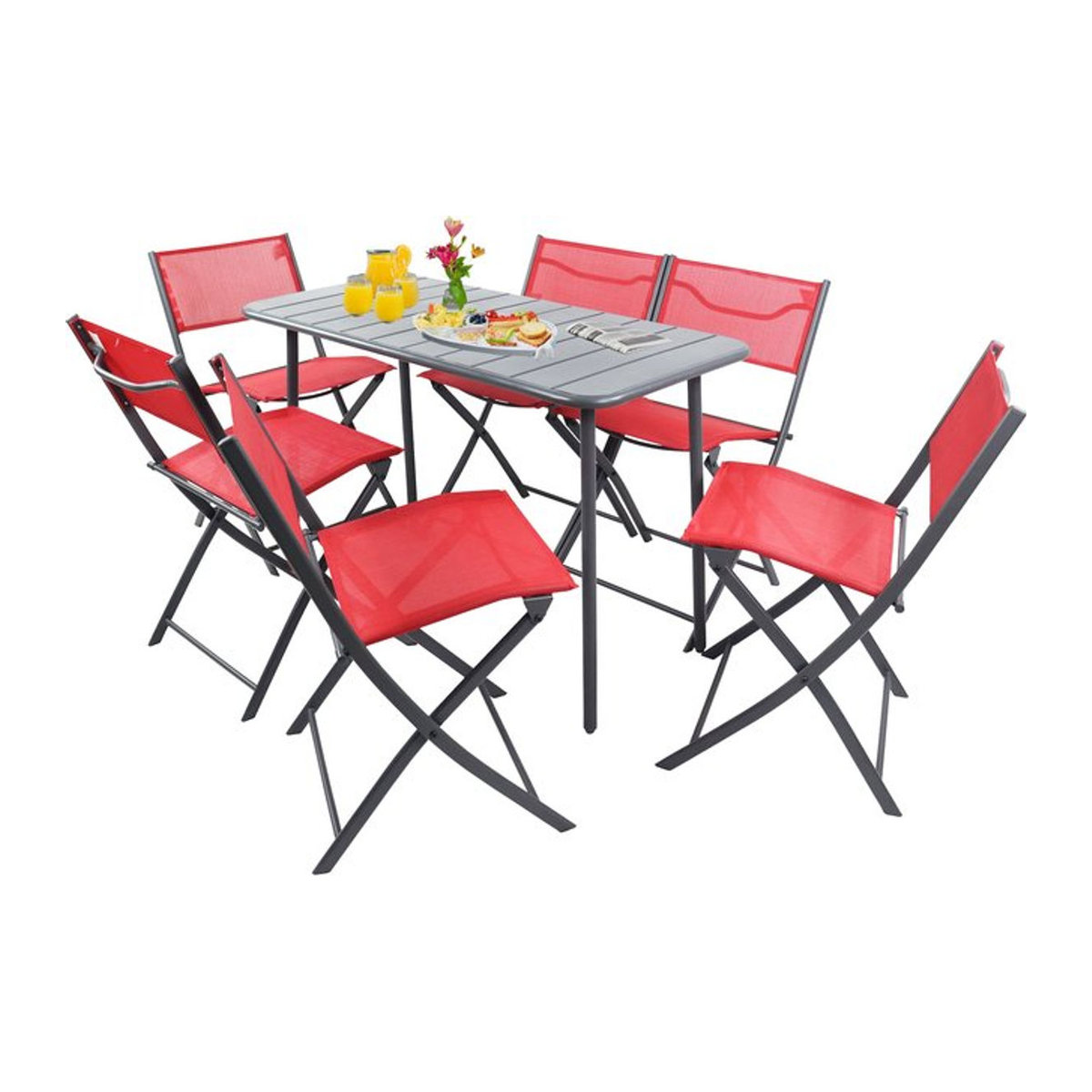 VCM 7-teiliges Balkonmöbel Set Sumila in Rot aus Metall und Stoff für Balkon und Terrasse - Bild 4