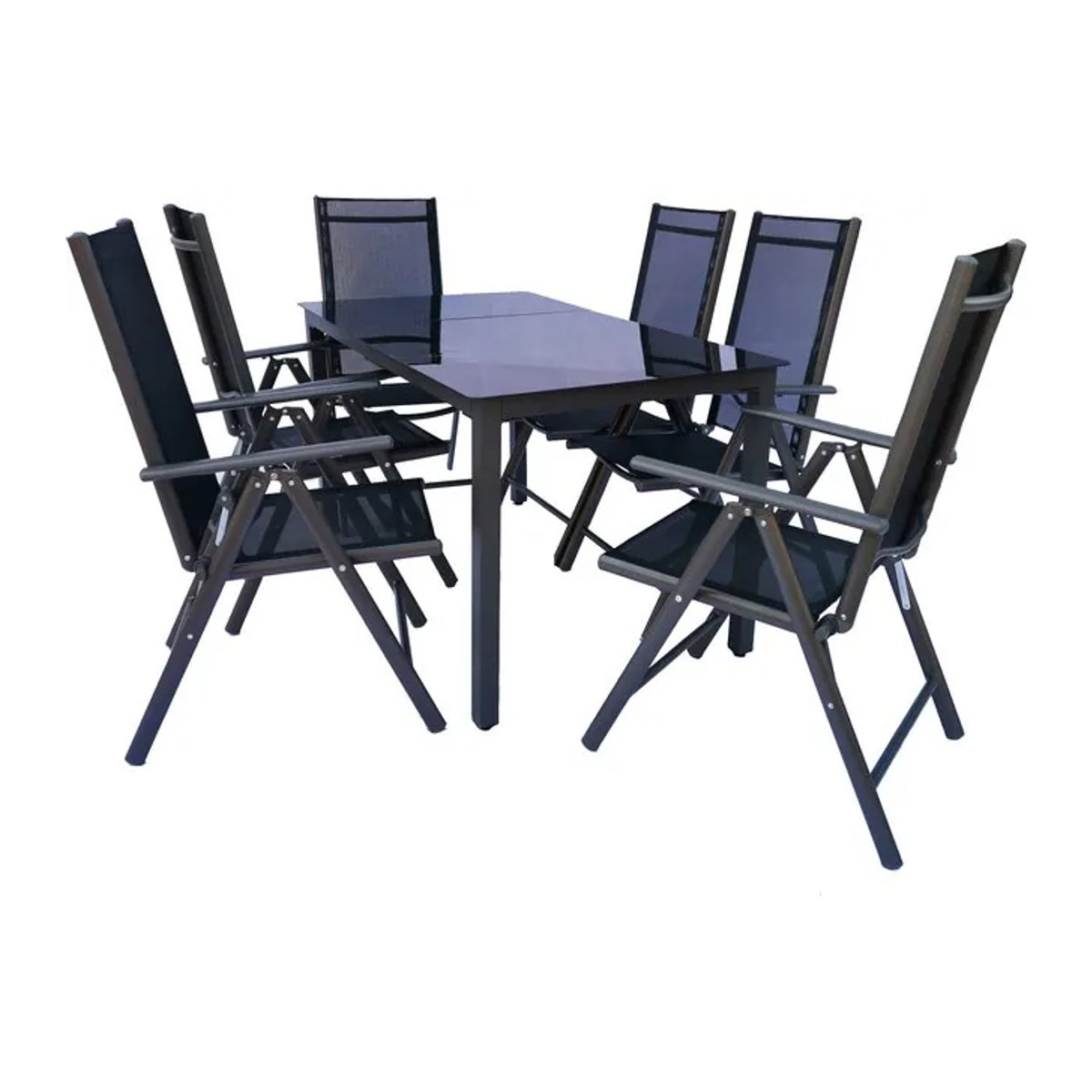 VCM 7-teiliges Gartenmöbel Set Essgruppe aus Metall und Glas in Anthrazit und Schwarz, bestehend aus 1 Tisch und 6 Stühlen, Tisch Maße H: 76 cm, B: 140 cm, T: 80 cm - Bild 1