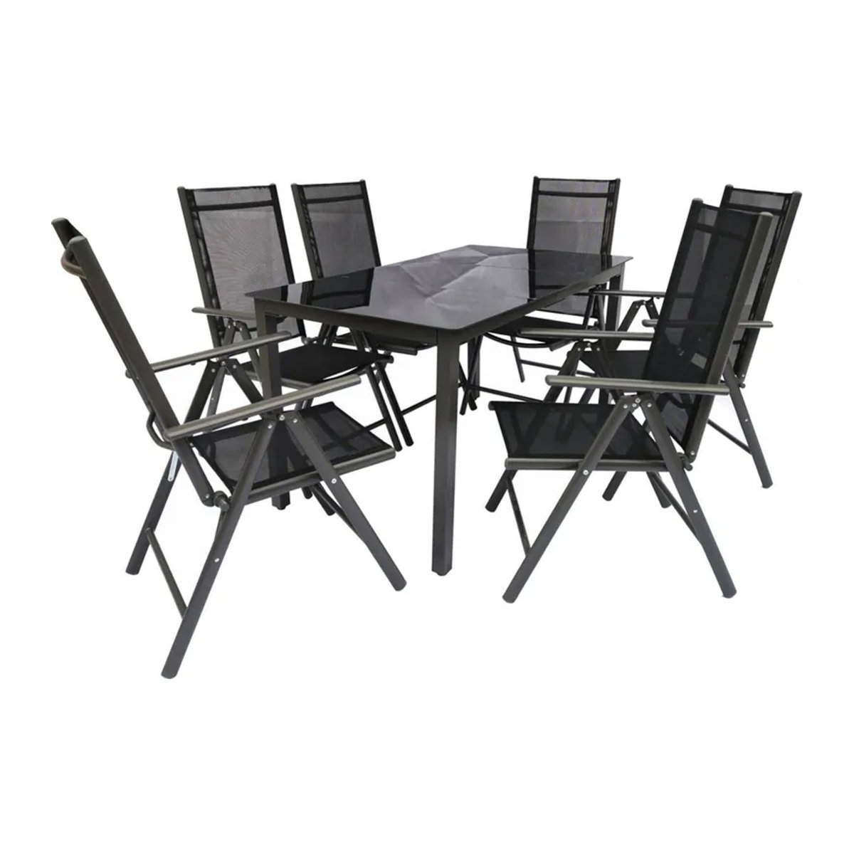 VCM 7-teiliges Gartenmöbel Set Essgruppe aus Metall und Glas in Anthrazit und Schwarz, bestehend aus 1 Tisch und 6 Stühlen, Tisch Maße H: 76 cm, B: 140 cm, T: 80 cm - Bild 4