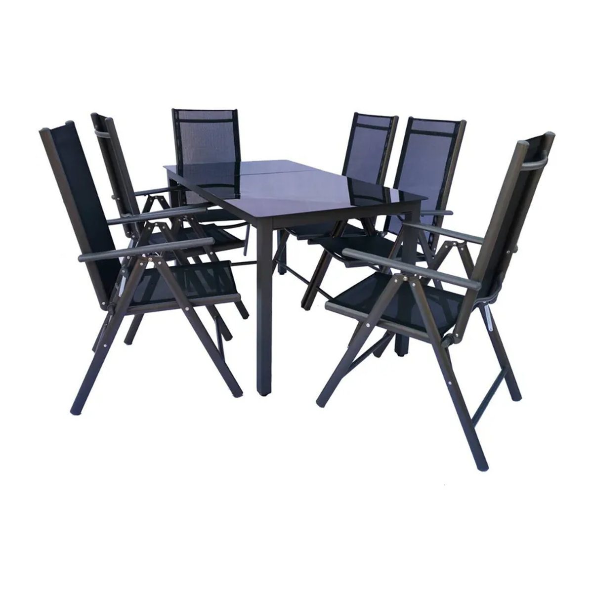 VCM 7-teiliges Gartenmöbel Set Essgruppe aus Metall und Glas in Anthrazit und Schwarz, bestehend aus 1 Tisch und 6 Stühlen, Tisch Maße H: 76 cm, B: 140 cm, T: 80 cm - Bild 6