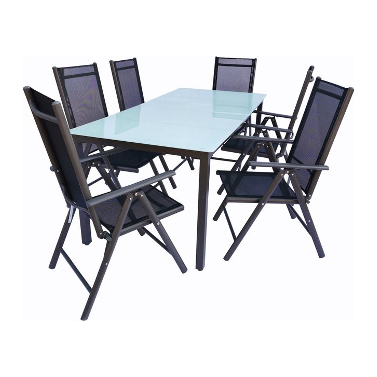 VCM 7-teiliges Gartenmöbel Set moderne Sitzgruppe aus Metall und Glas in Anthrazit und Schwarz, bestehend aus 1 Tisch und 4 Stühlen, Tisch Maße H: 76 cm, B: 189 cm, T: 90 cm - Bild 1