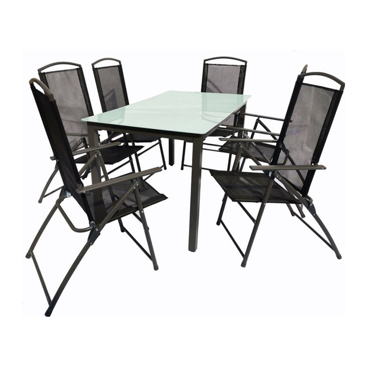 VCM 7-tlg Gartenmöbel Set Anthrazit mit Glas und Aluminium, moderne Sitzgruppe bestehend aus 1 Tisch und 6 Stühlen, Tisch Maße H: 76 cm, B: 140 cm, T: 80 cm - Bild 1