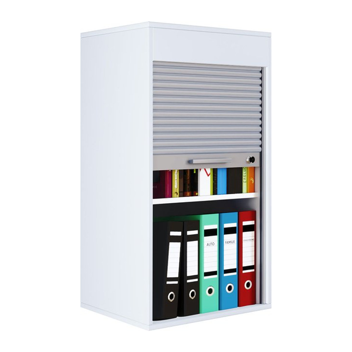 VCM Aktenschrank Aktos Rolladenschrank in Weiß und Silber, abschließbar, B: 50 cm, T: 40 cm, H: 93 cm - Bild 1