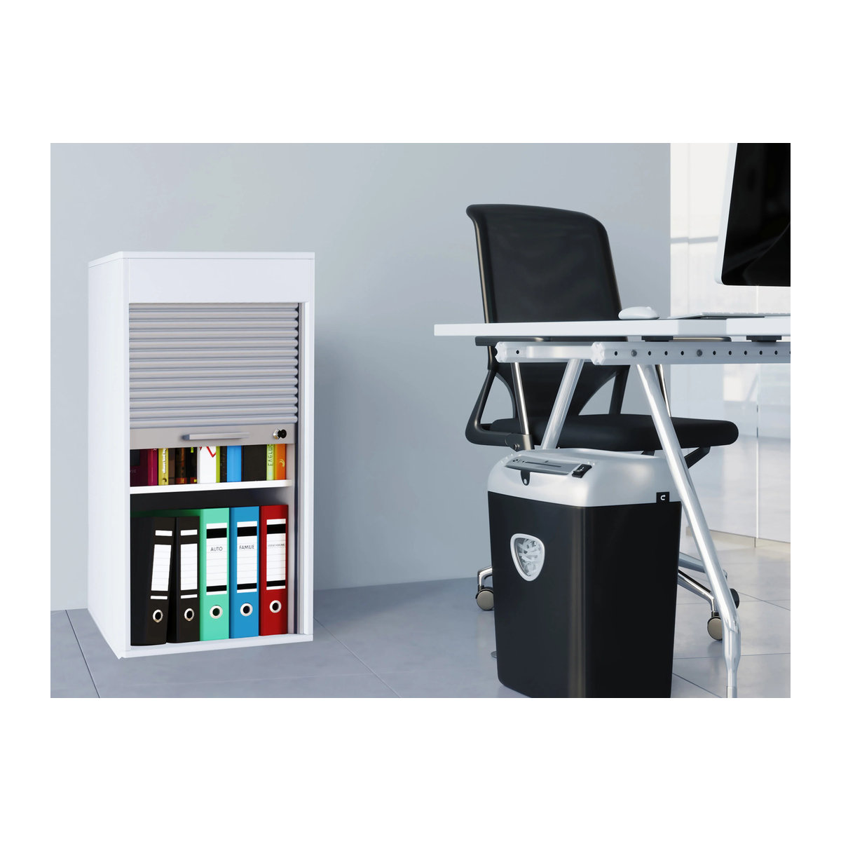 VCM Aktenschrank Aktos Rolladenschrank in Weiß und Silber, abschließbar, B: 50 cm, T: 40 cm, H: 93 cm - Bild 2
