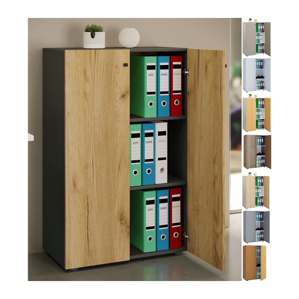 VCM Aktenschrank Lona XL mit Drehtüren und höhenverstellbaren Fachböden, Sonoma Eiche, B/T/H: 70 x 39 x 110 cm - Bild 1
