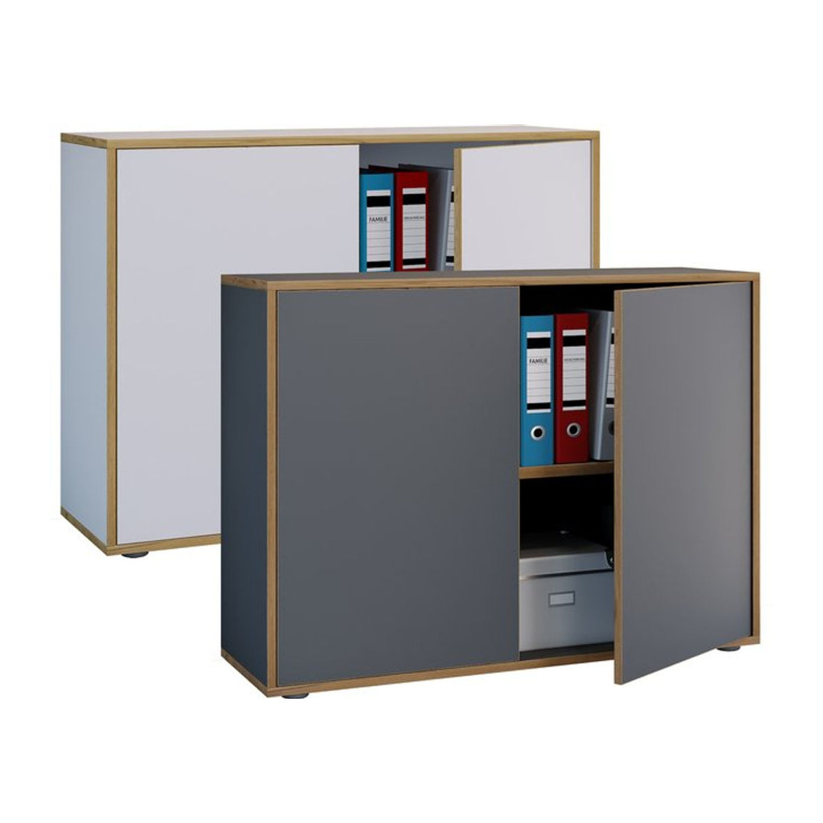VCM Aktenschrank Salia aus Holz mit 2 Drehtüren in Grau, Breite: 100 cm - Bild 1