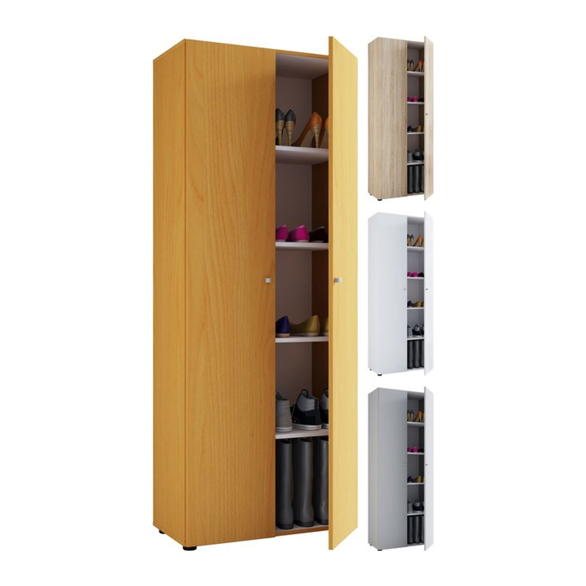 VCM Allzweckschrank und Schuhschrank Vandol aus Holz in Natur mit 5 Fächern und zwei Drehtüren, B/T/H: 70 x 40 x 178 cm - Bild 1