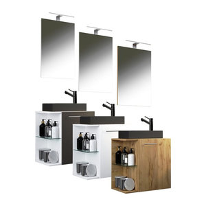 VCM Badezimmer Set Hausa SC-BL 3-teilig mit Waschtisch und Spiegel zur Wandmontage für das Gäste-WC