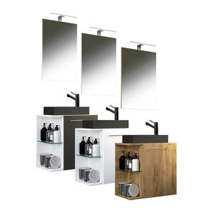 VCM Badezimmer Set Hausa SC-BL 3-teilig mit Waschtisch und Spiegel zur Wandmontage für das Gäste-WC