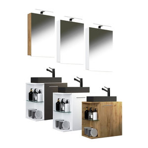 VCM Badezimmer Set Hausa SP-BL 3-teilig mit Waschtisch und Spiegel zur Wandmontage für das Gäste WC