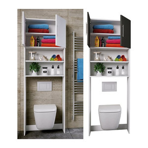 VCM Badezimmerschrank aus Holz als freistehender Toilettenüberbau in Weiß mit Drehtüren, B/T/H: 64 x 25 x 190 cm