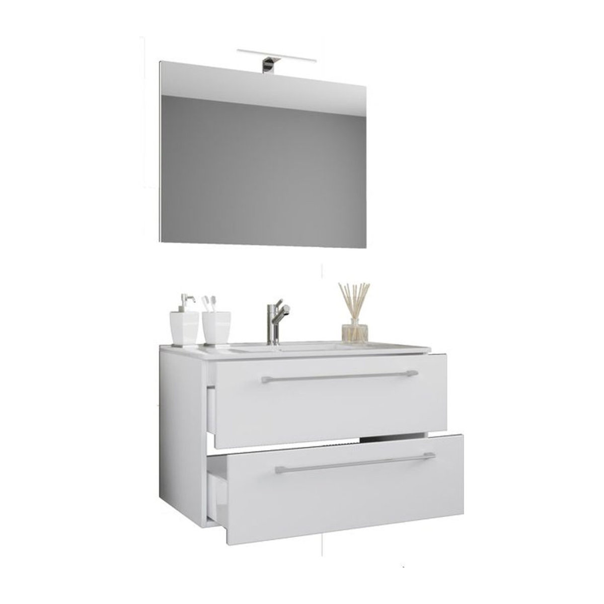 VCM Badinos 3-tlg. Badmöbel-Set in Weiß mit Keramik-Waschtisch, Unterschrank und Spiegel zur Wandmontage B/H/T: 60 x 50 x 46 cm - Bild 1