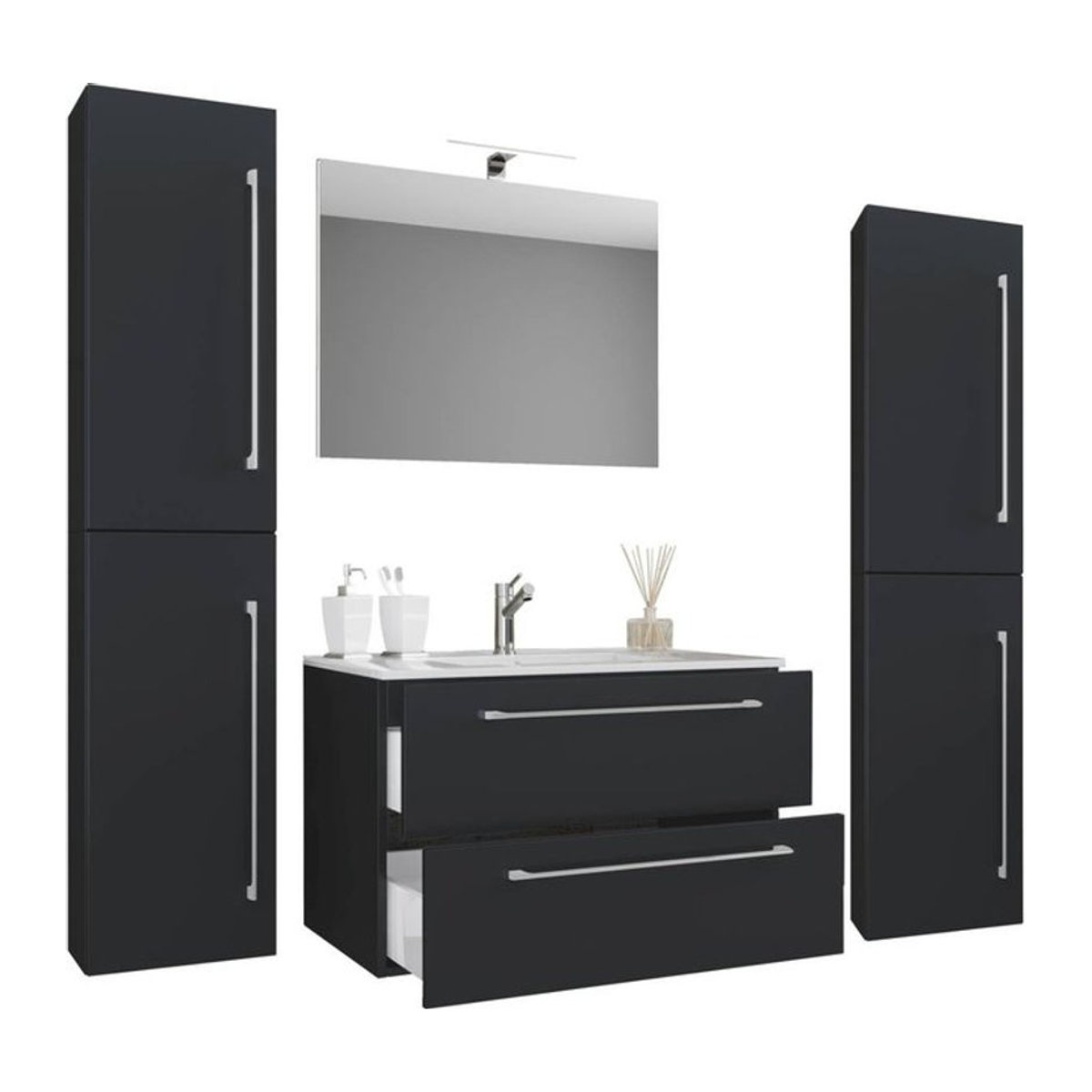VCM Badinos 5-tlg. Badmöbel-Set in Schwarz mit Waschbecken, Unterschrank und Spiegel, B/H/T: 60 x 50 x 46 cm - Bild 4