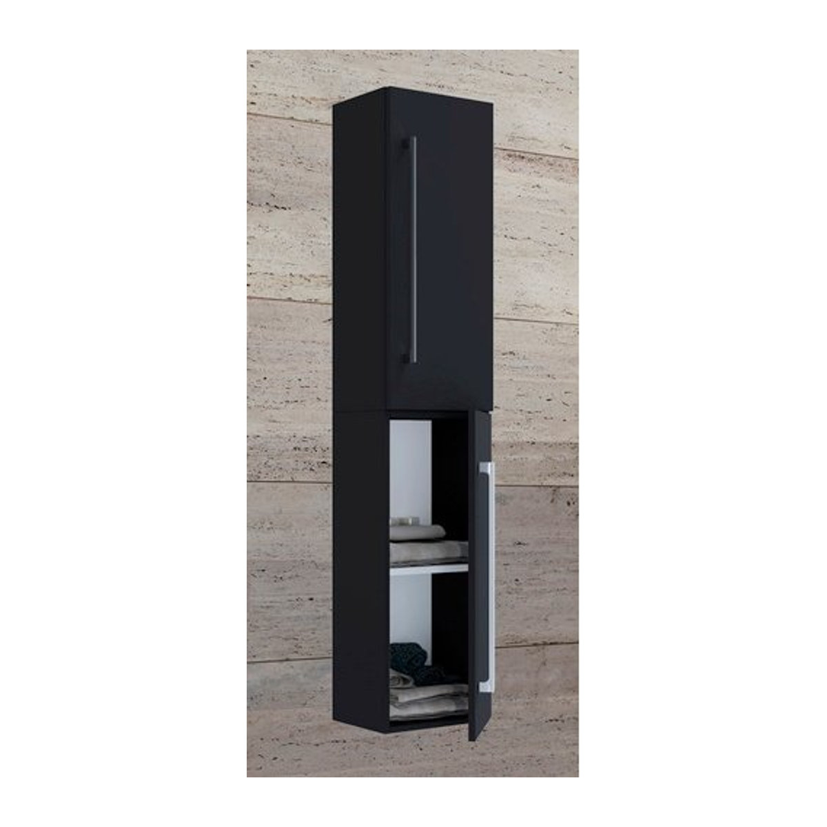 VCM Badinos Badezimmerschrank in Schwarz mit Drehtüren, B/H/T: 33 x 150 x 22 cm - Bild 1