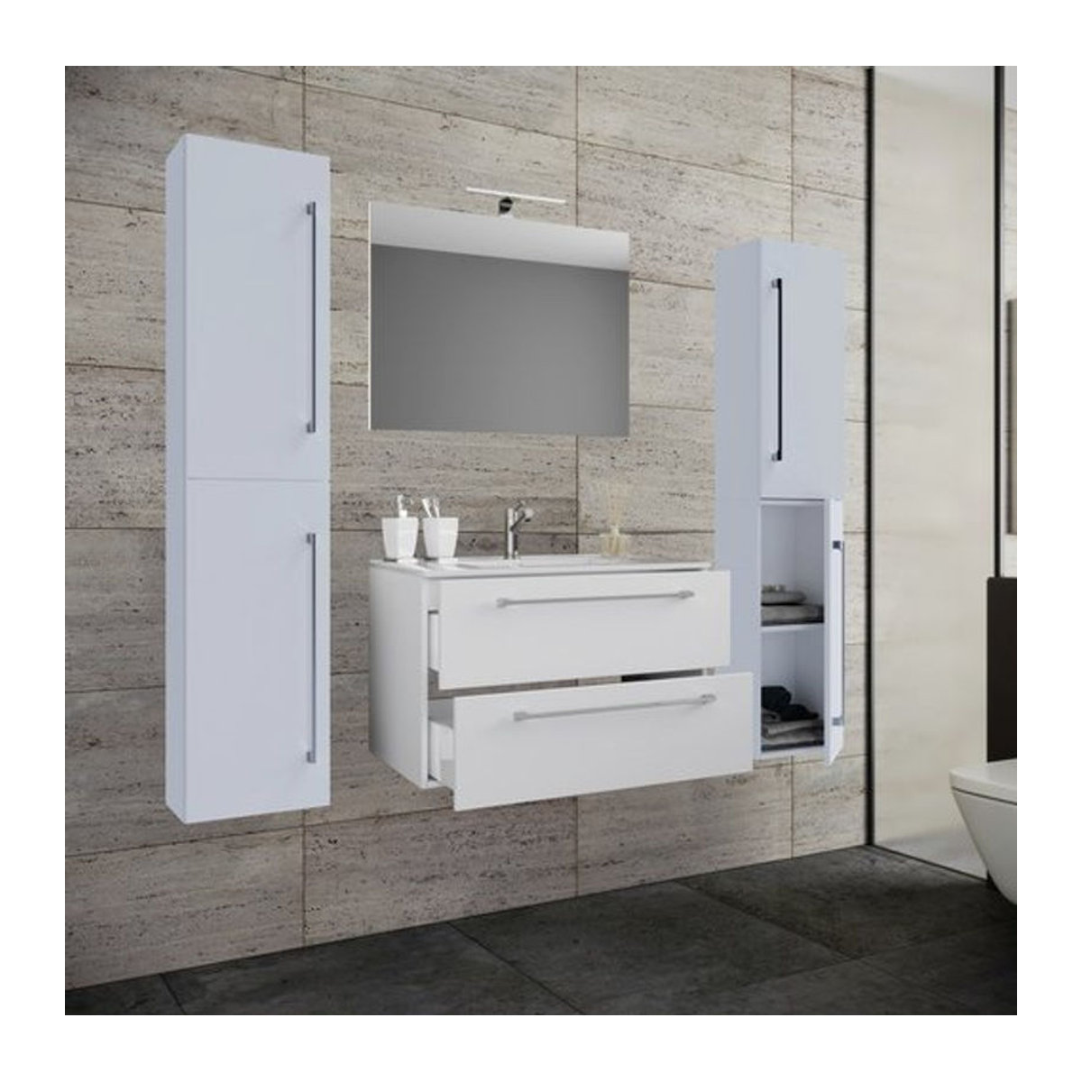 VCM Badmöbel-Set Badinos 5-tlg. Waschplatz mit Waschbecken, Unterschrank und Spiegel in Weiß, B/H/T: 60 x 50 x 46 cm - Bild 1