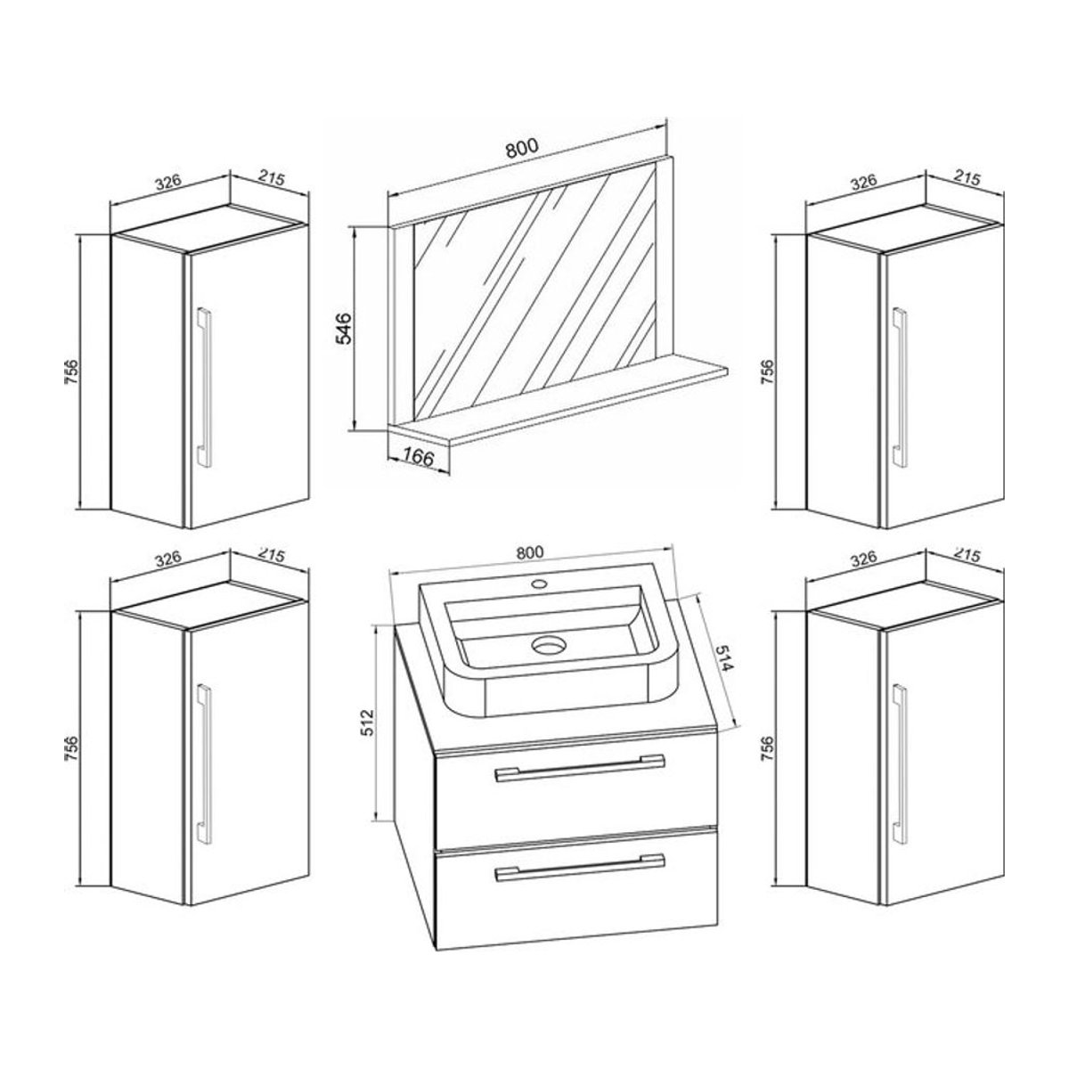 VCM Badmöbel-Set Badinos 5-tlg. Waschplatz mit Waschbecken, Unterschrank und Spiegel in Weiß, B/H/T: 60 x 50 x 46 cm - Bild 2