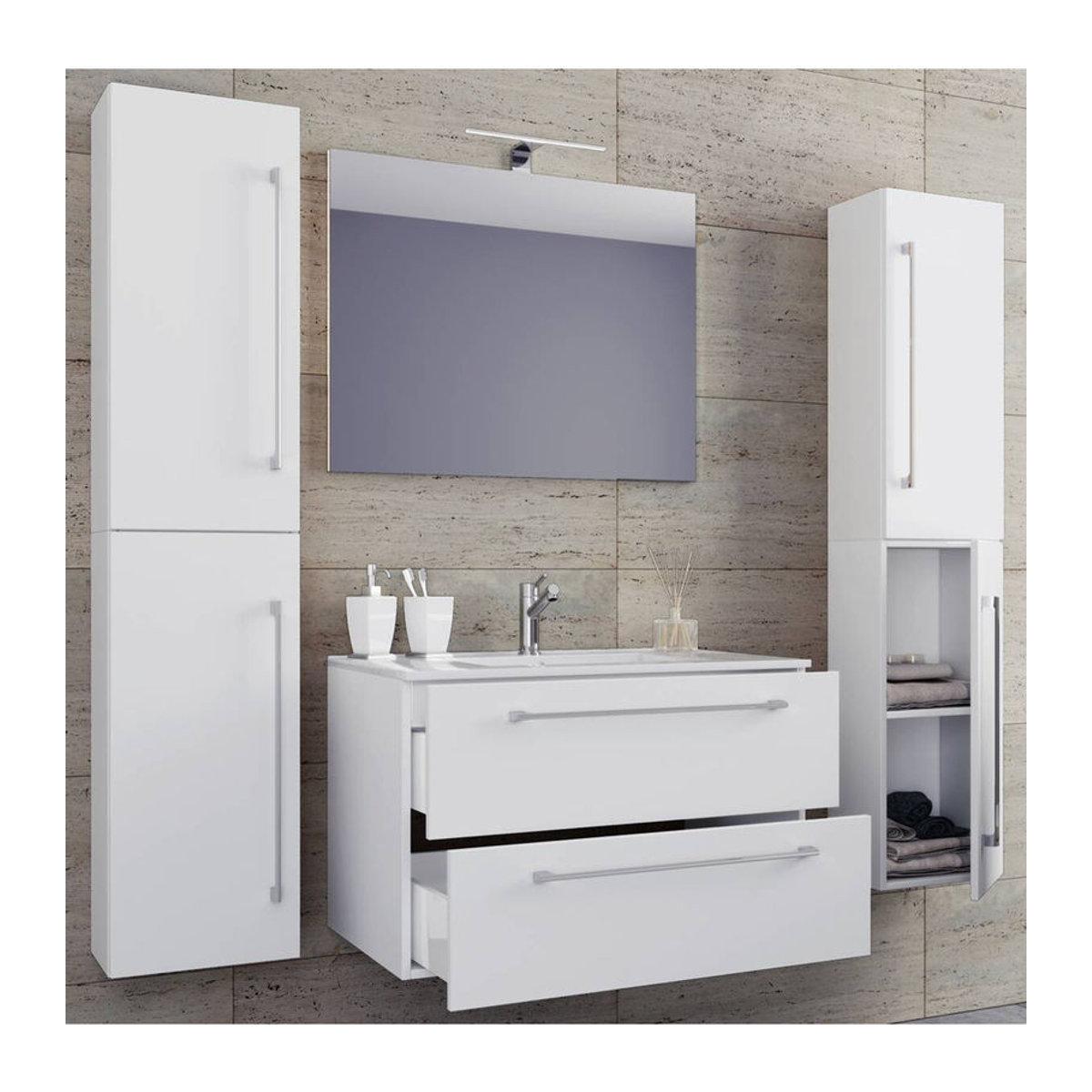 VCM Badmöbel-Set Badinos 5-tlg. Waschplatz mit Waschbecken, Unterschrank und Spiegel in Weiß, B/H/T: 60 x 50 x 46 cm - Bild 3