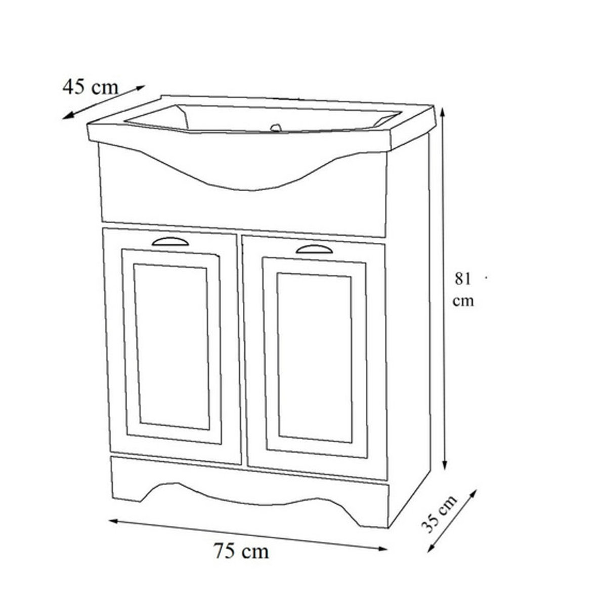 VCM Badmöbel-Set Casalo XL in Weiß mit Waschbecken und Unterschrank im Landhaus-Stil, B/H/T: 75 x 81 x 45 cm - Bild 2