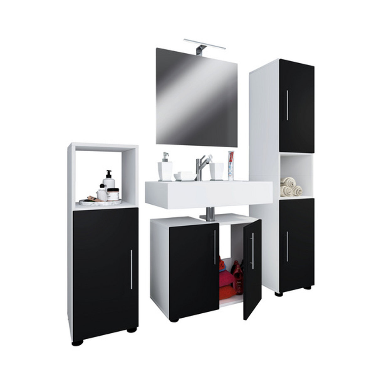 VCM Badmöbel-Set Flandu 4-teilig in Schwarz/Weiß mit Spiegel B/H/T: 60 x 160 x 30 cm - Bild 2