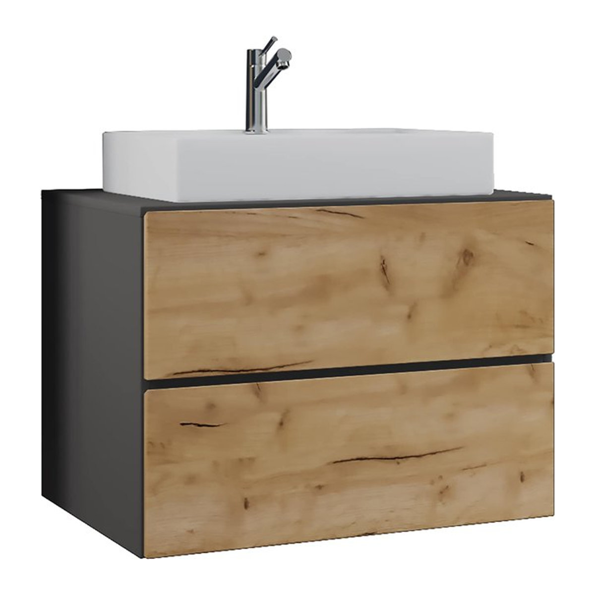 VCM Badmöbel Set Lendas 2-tlg. Waschplatz mit Waschtisch und Unterschrank in Weiß, Braun, Anthrazit und Natur, B/T/H: 80 x 52 x 52 cm - Bild 1