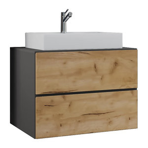 VCM Badmöbel Set Lendas 2-tlg. Waschplatz mit Waschtisch und Unterschrank in Weiß, Braun, Anthrazit und Natur, B/T/H: 80 x 52 x 52 cm