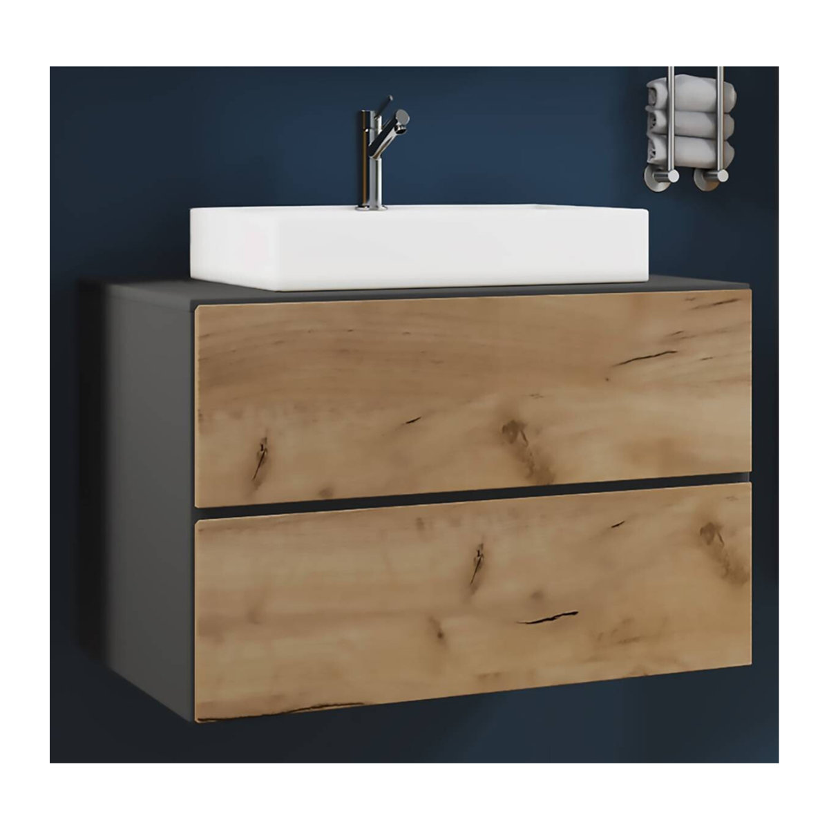 VCM Badmöbel Set Lendas 2-tlg. Waschplatz mit Waschtisch und Unterschrank in Weiß, Braun, Anthrazit und Natur, B/T/H: 80 x 52 x 52 cm - Bild 2