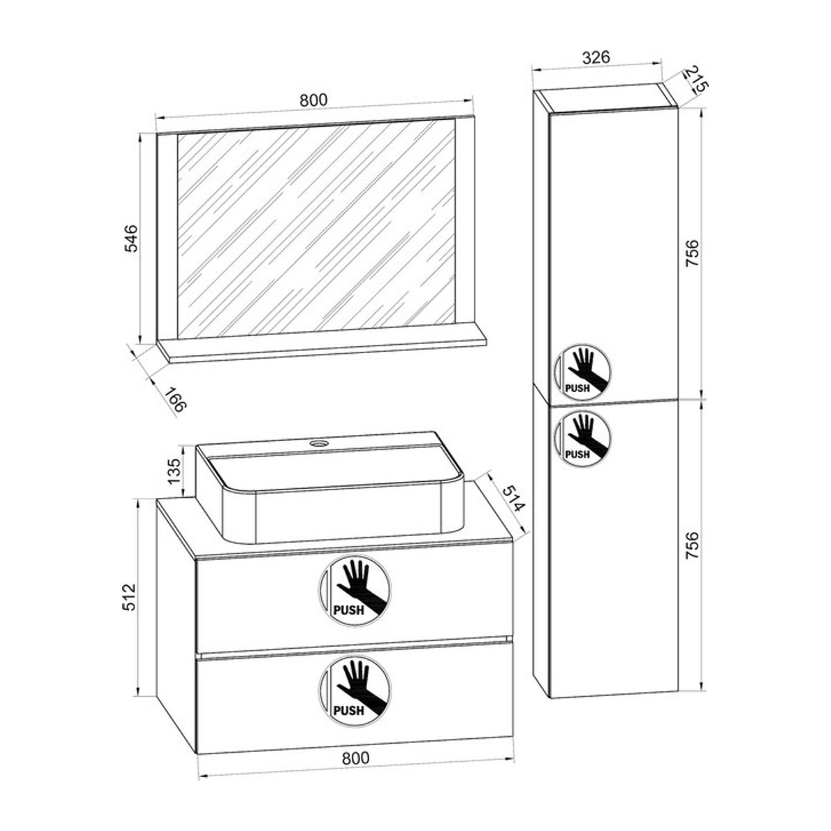 VCM Badmöbel Set Lendas 4-tlg. Waschplatz mit Waschtisch, Unterschrank und Spiegel in Anthrazit, Eiche Honig Nachbildung und Weiß, B/H/T: 60 x 52 x 52 cm - Bild 1