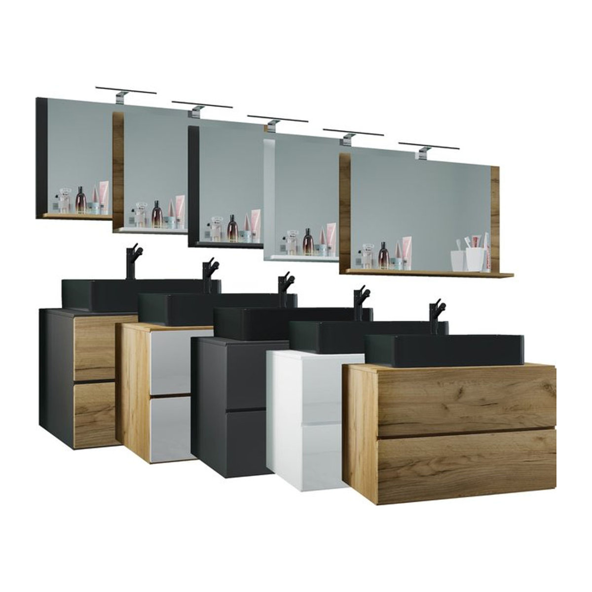 VCM Badmöbel Set Lendas BL 2-tlg. Waschplatz mit schwarzem Keramik-Waschtisch und Unterschrank mit Schubladen, Breite: 80 cm - Bild 1