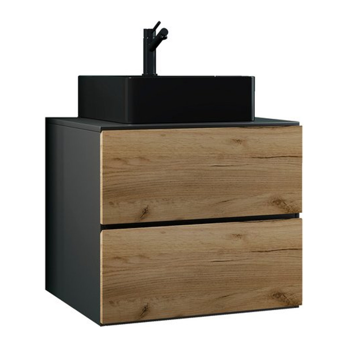 VCM Badmöbel-Set Lendas S BL, 2-tlg. Waschplatz mit Waschtisch und Unterschrank, Breite: 60 cm, Schwarz, Grau und Eiche Natur - Bild 1